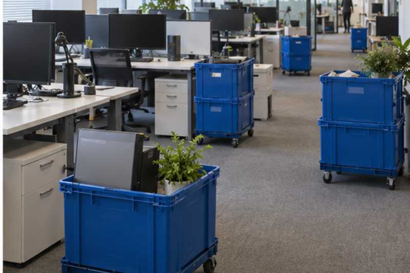 Demenagement de bureaux avec caisses roulantes