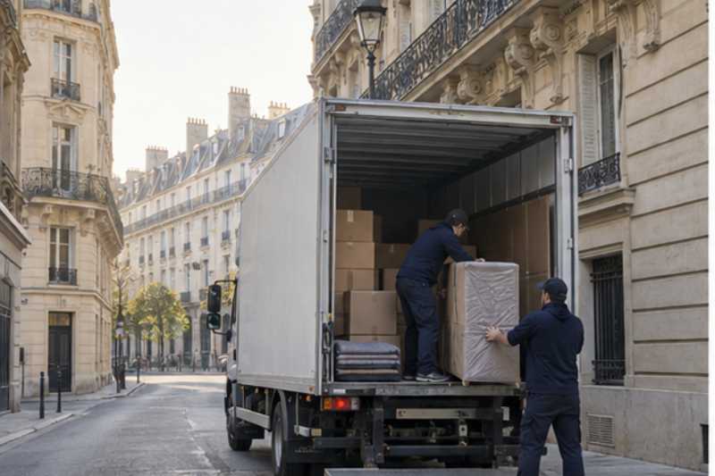 Chargement au petit matin devant un immeuble haussmannien