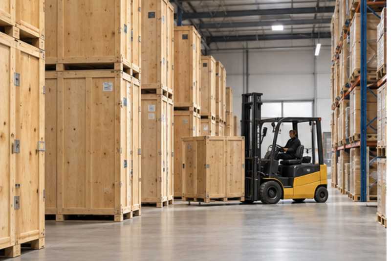 Garde meubles avec caisses de bois numerotees
