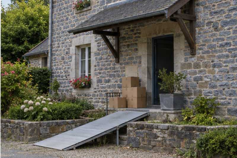Cartons sous l auvent d une maison ardennaise en pierre bleue