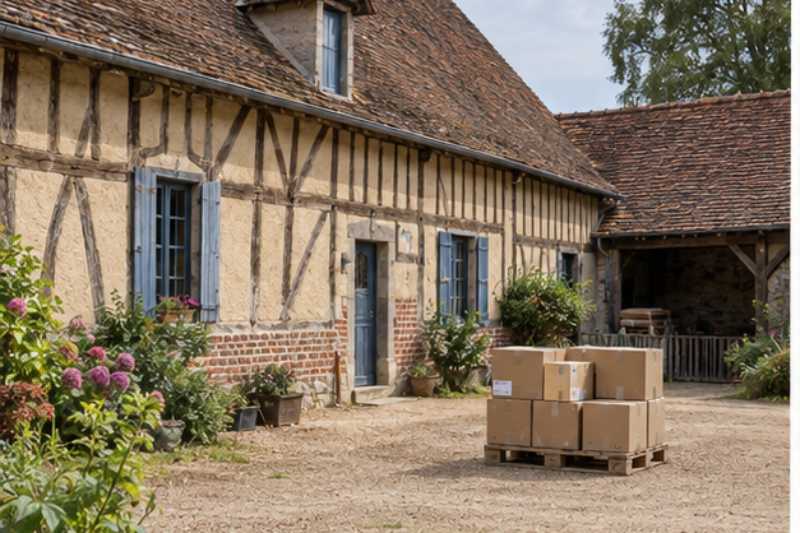 Palette de cartons dans la cour d une maison picarde