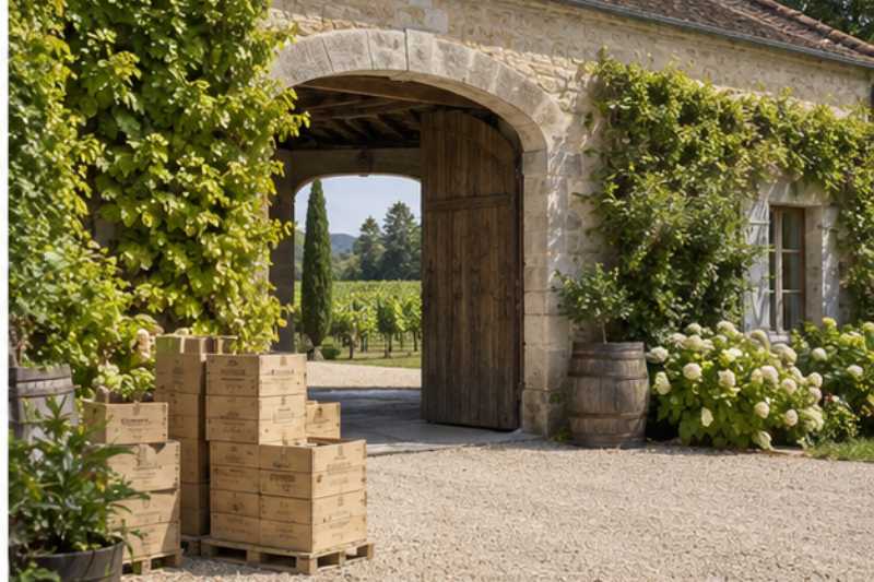 Caisses de bois dans la cour d une maison vigneronne bourguignonne