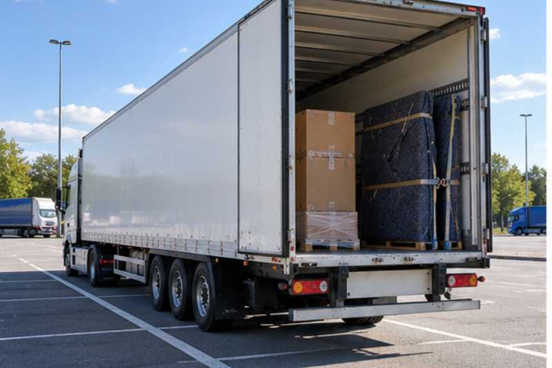 Semi remorque portes ouvertes sur une aire d autoroute