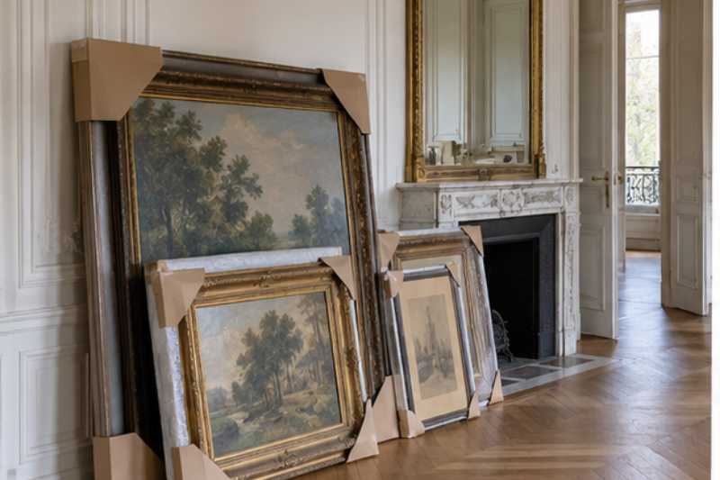 Tableaux encadres proteges par des cartons a angles